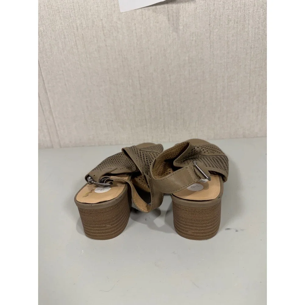 Restricted Cutout Peep Toe Ankle‎ Strap Stacked Heel Sandals Women US 9